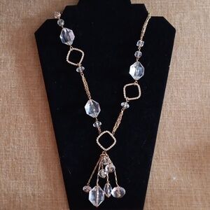 Gold Tone Three Strand Crystal Statement Necklace